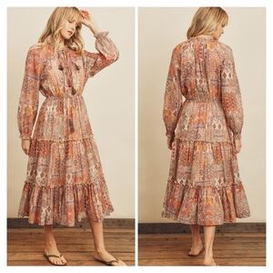 Vici Boho Tassel Midi/Maxi Tiered Paisley Dress Size M